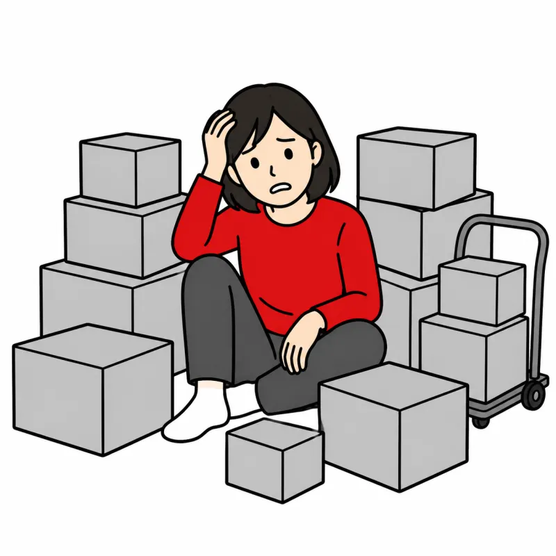 引越しの段ボールに囲まれた人のイラスト
