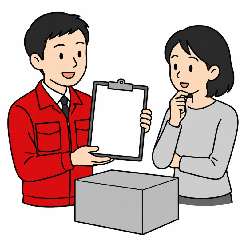 見積書を見せる作業員とお客様のイラスト